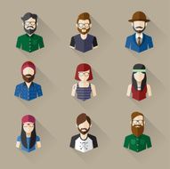 Icons Set of Male and Female Faces in Hipster theme
