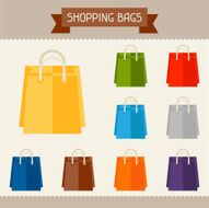 Shopping bags colored templates for your design in flat style