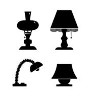 black isolated contour silhouettes of table lamps