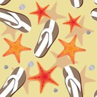 Beach seamless background witj flip flops andsea stars