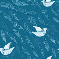 seamless pattern with feathers and birds