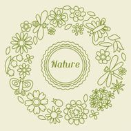 Natural card with beautiful flowers beetles and butterflies N8