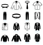man Clothing and Menswear black &amp; white vector icon set