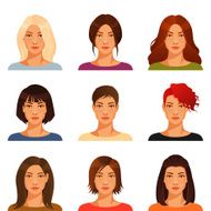 young woman with various hairstyle and color