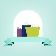 Three shopping bags on white and blue background