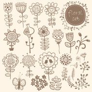 Flowers Hand Drawn floral elements with birds and butterfly