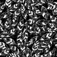 Seamless monochrome pattern with striped abstract leaves N9