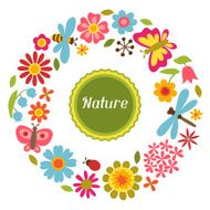 Natural card with beautiful flowers beetles and butterflies N9