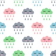 Child drawing style rainy clouds pattern N2