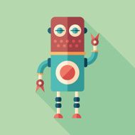 Colorful robot flat square icon with long shadows Set 18