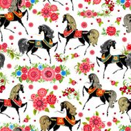 seamless texture with horses in flowers N3
