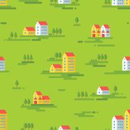 Landscape with buildings vector background seamless pattern in flat style