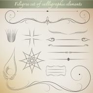 Filigree set of calligraphic elements for vintage design Vector N2
