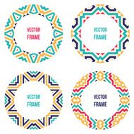 Four round frames with abstract geometric patterns