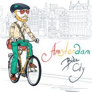 Vector trendy hipster bearded guy on a bike N2