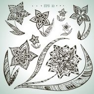 Set of vector hand drawn ornamental flowers