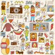 Hipster swag hand drawn doodle set Vector illustration