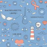 Doodle seamless hipster pattern over blue N2