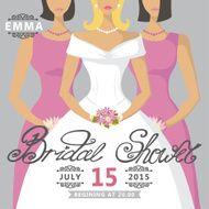 Bridal Shower invitation European bride and two bridesmaids