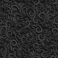 Vector black floral seamless pattern with shadow for invitation cards