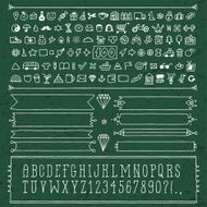 Vintage hand drawn design icon set and alphabet on chalkboard N2