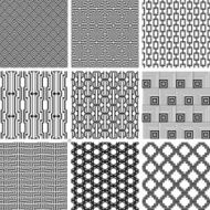 Vector seamless fashion black and white patterns set