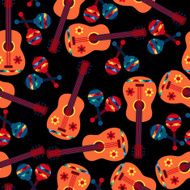 Mexican seamless pattern with guitars and maracas