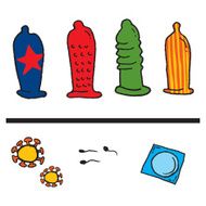 hand sketch condom HIV virus and sperm
