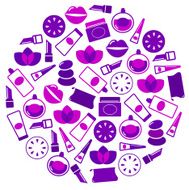 Cosmetics icons in circle isolated on white - purple