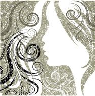 Vector grunge closeup portrait of a girl with beautiful hair N4