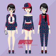 Hipster girl vector set N3