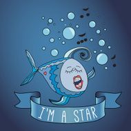 Illustration sing fish ribbon and slogan N2