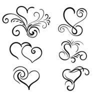 Hand drawn vector swirl heart elements N2