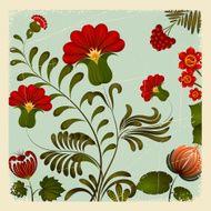 Petrikov painting Ukrainian national floral ornament on vintage