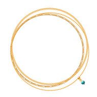 Round frame of assorted golden chains with green glass bead