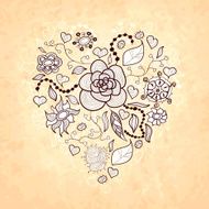 Floral doodle heart of flowers leaves ladybug N2