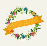 Happy Easter wreath colors eggs and flowers