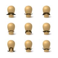 Collection of hipster mustaches on hat-blocks