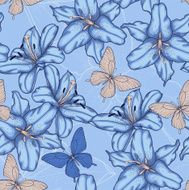 seamless background with blue lilies