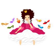 Smiling princess chooses shoes