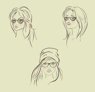 illustrations of three beautiful girls