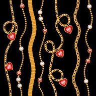 Golden chains &amp; red gemstones seamless pattern on black