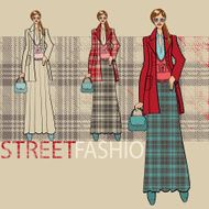 Fashionable girl in long skirt Options ensemble Fashion Illustration