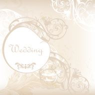 Wedding invitation card in white and grey with floral ornament