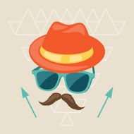 Design with hat glasses and mustache in hipster style