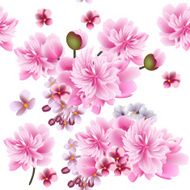 Floral vector seamless wallpaper with pink flowers