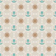 Seamless sea background of anchors and hand wheels endless pattern