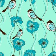 Seamless pattern of flowers and birds N2