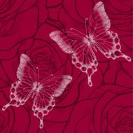 beautiful seamless background with butterflies and flowers roses