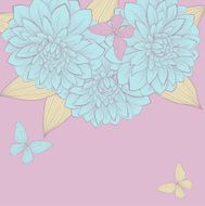 background with border of flowers dahlias and butterflies